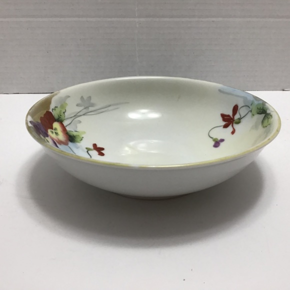 Old Nippon Hand Painted Bowl Dish Pansy Flowers Gold Trim Japan - Picture 2 of 6